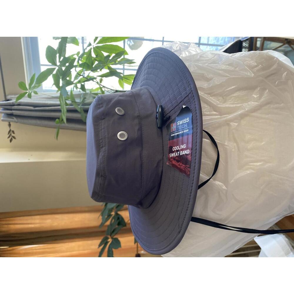 Swiss Dark Gray Wide Brim Fishing Sun Hat with Chin Strap